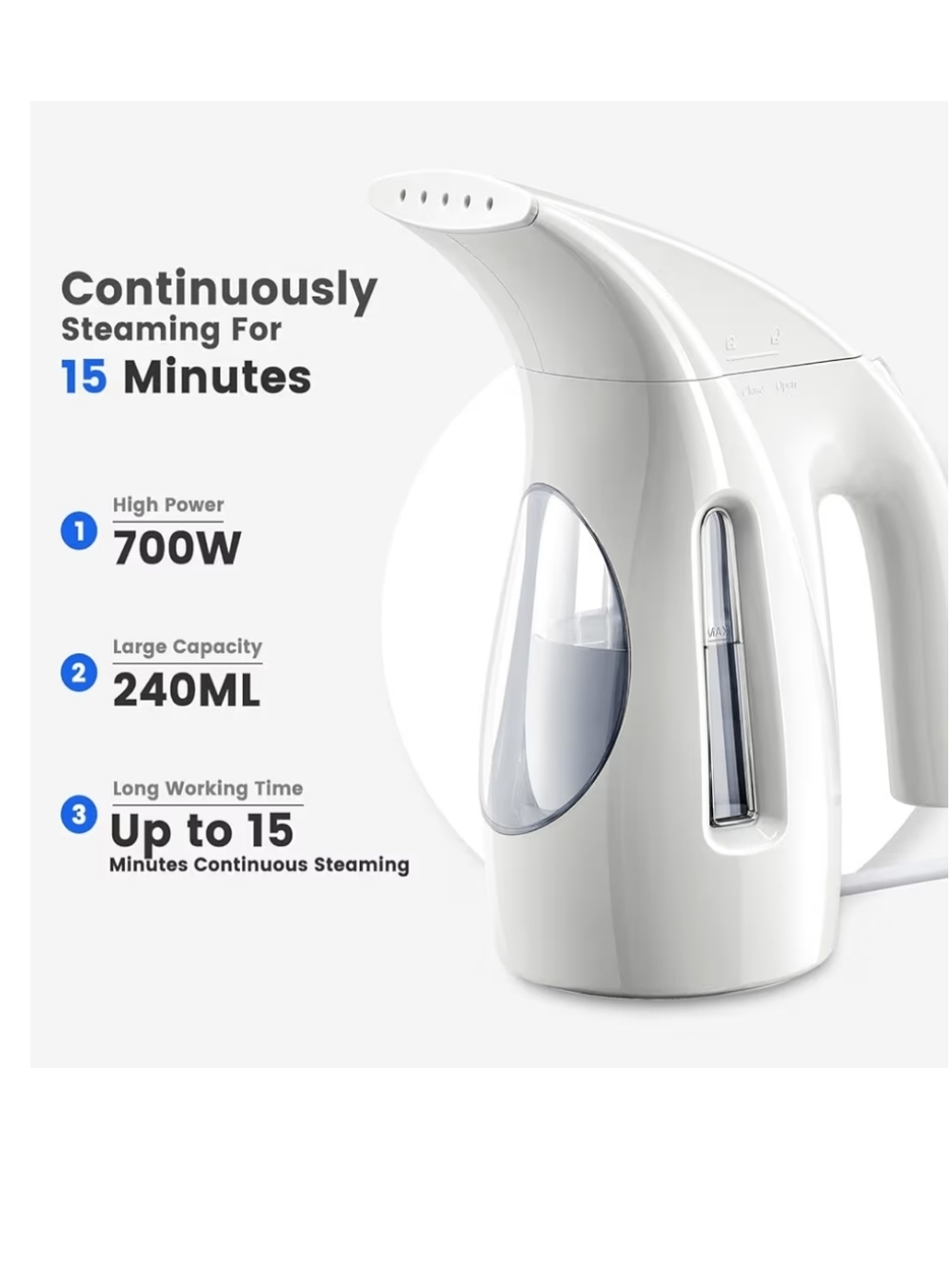 HiLIFE Steamer for Clothes, Portable Handheld , 240ml Big Capacity, 700W